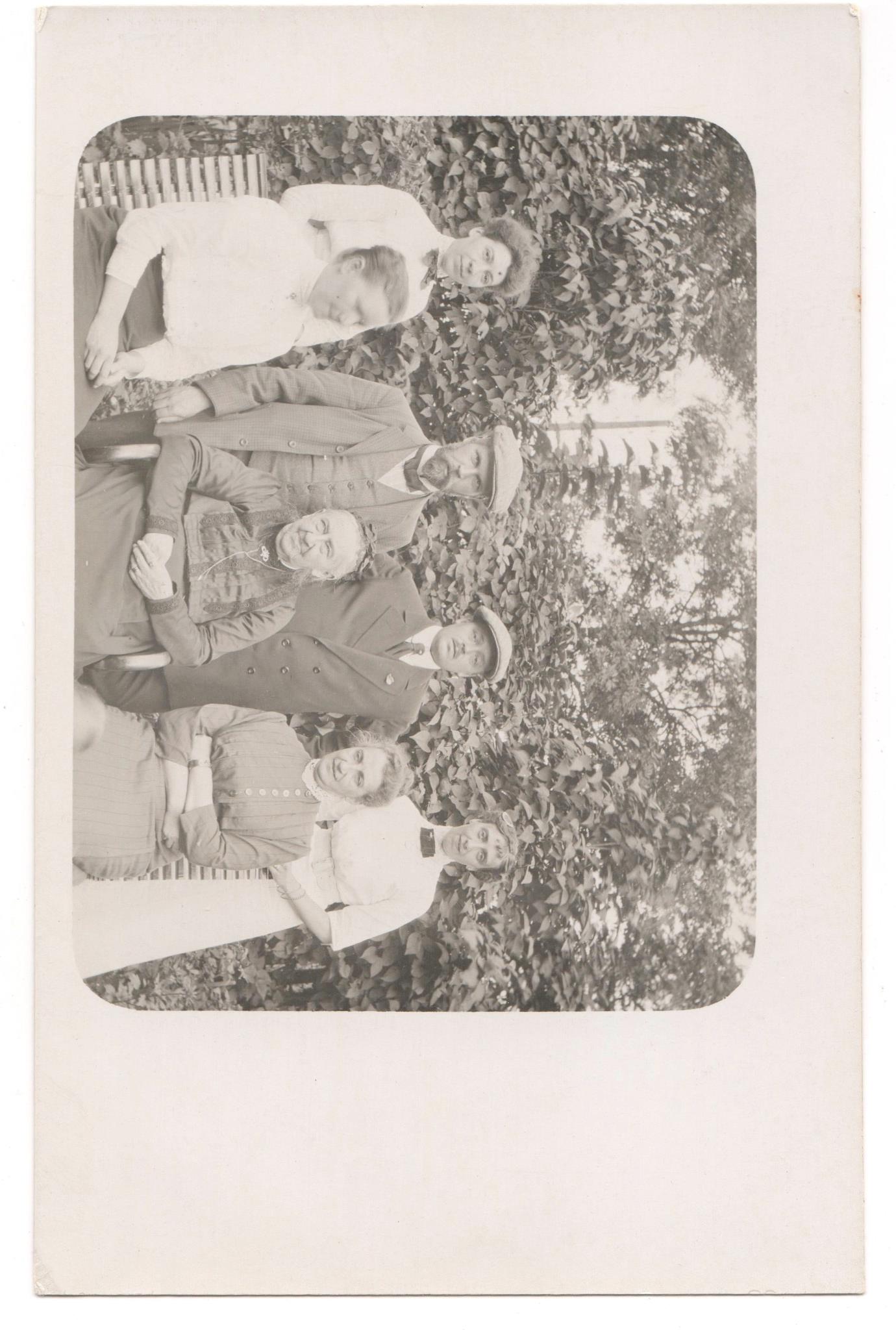 Original Tintype Postcard - Portrait of a Big Family in Garden - European Photo