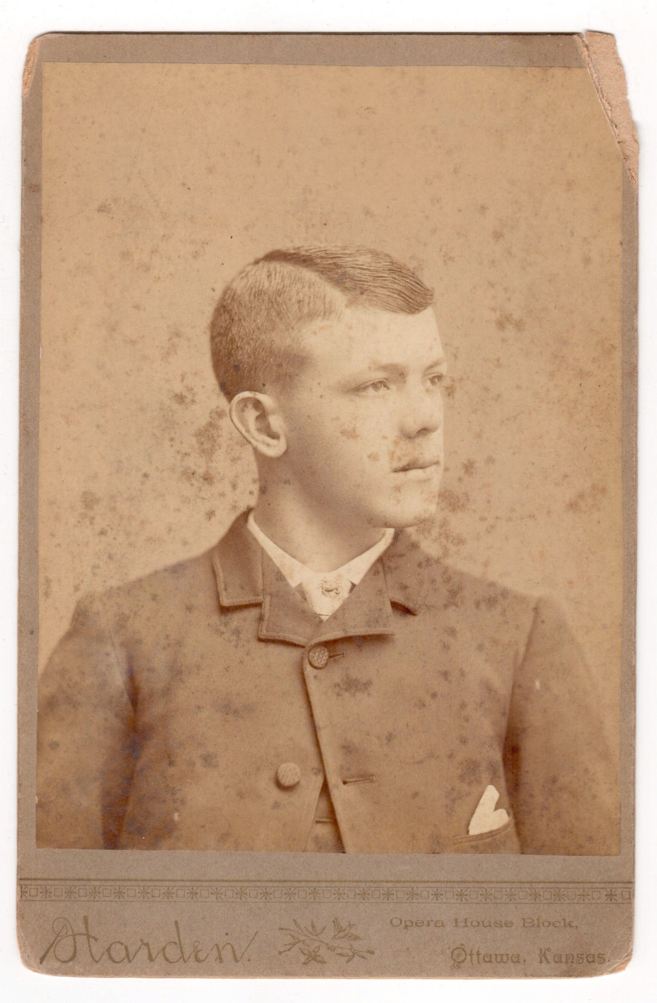 Original Antique Photo Cabinet Card Young Man Portrait Ottawa Kansas  Photo - Dahlströms Fine Art