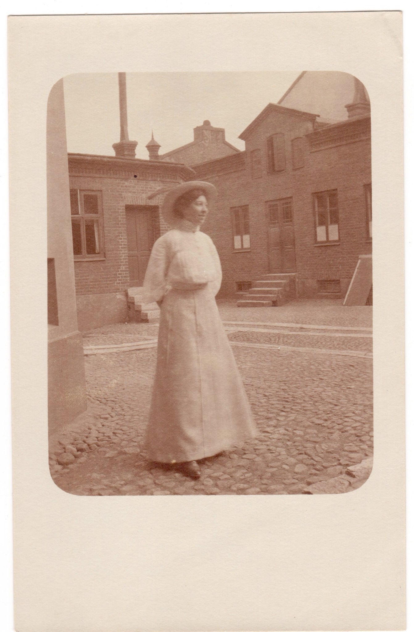 Old Original Tintype Postcard - European Architecture - Portrait of a Young Lady