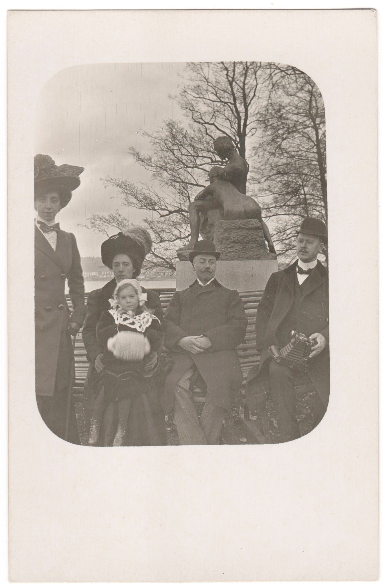 Original Tintype Postcard - Portrait of a Large Family on a Walk - Old Camera