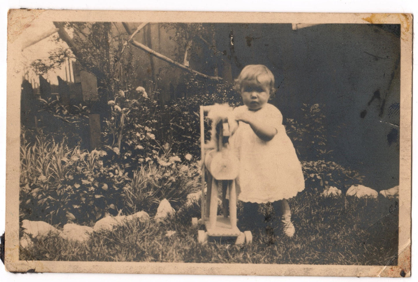 Old Original Postcard - Photo of Little Girl - Child in Garden - United Kingdom